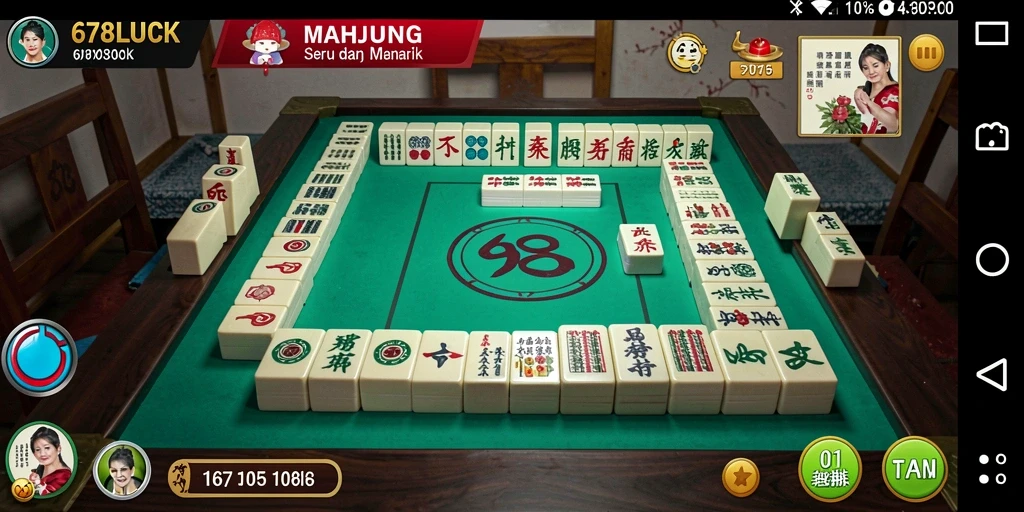 Screenshot gameplay 678LUCK menampilkan papan Mahjong yang penuh warna.