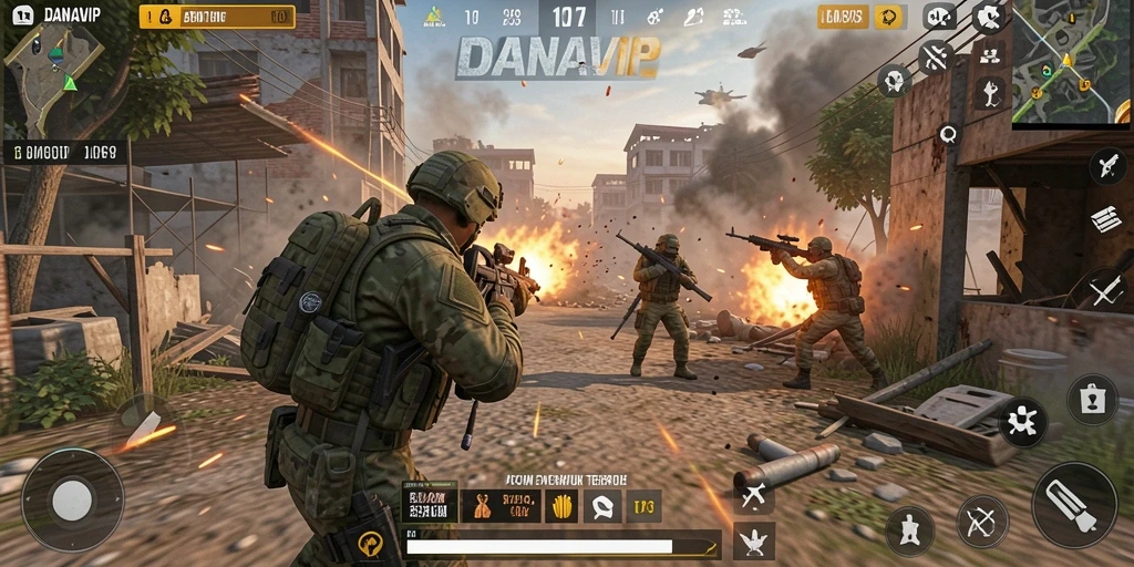 Tangkapan layar menampilkan gameplay intens DANAVIP dengan aksi tempur seru.