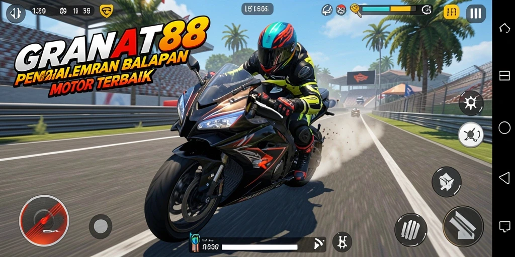 Tampilan seru gameplay balapan motor di GRANAT88.