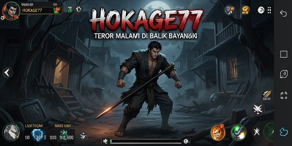 Screenshot gameplay HOKAGE77 menampilkan momen menegangkan di lingkungan gelap.