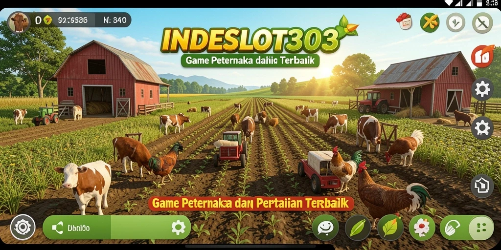 Tampilan gameplay <strong>INDESLOT303</strong> yang menarik dengan lahan pertanian yang subur.