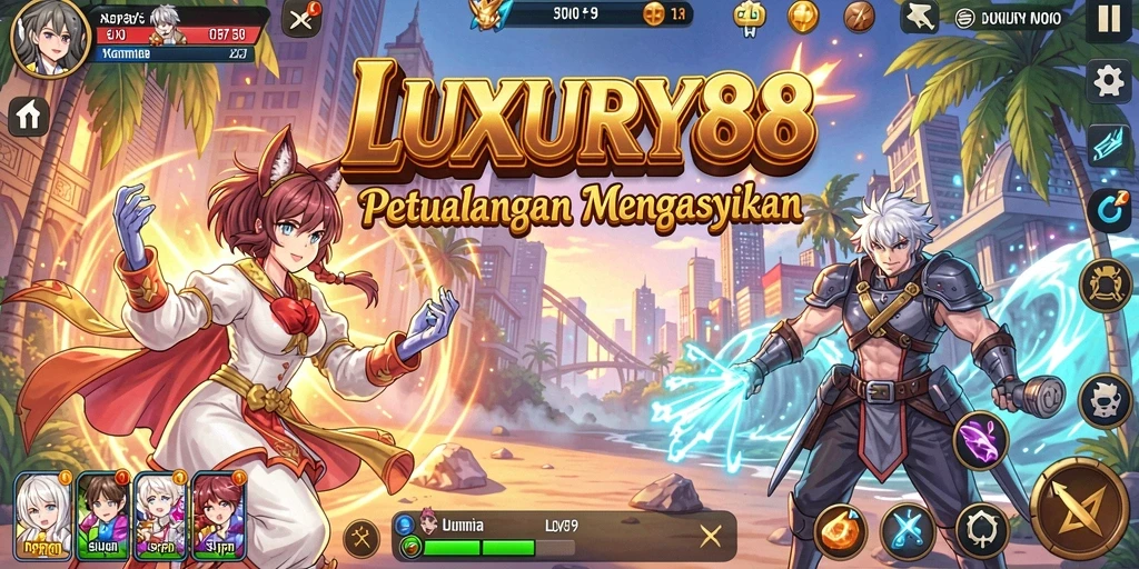 Screenshot LUXURY88 menampilkan karakter anime dalam pertarungan epik.