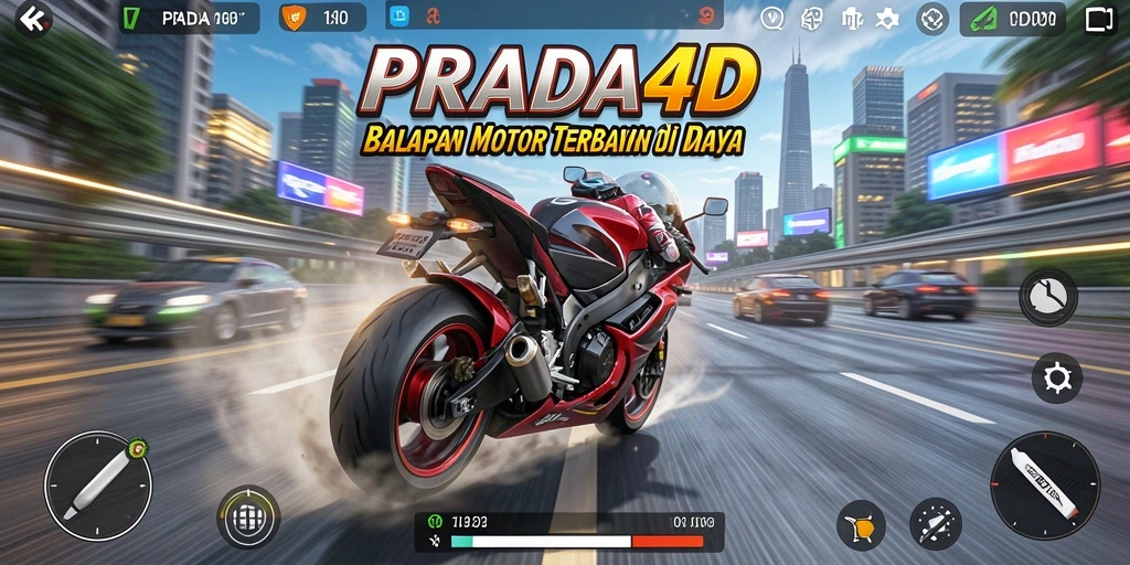 Screenshot menunjukkan balapan motor seru dengan grafik memukau.