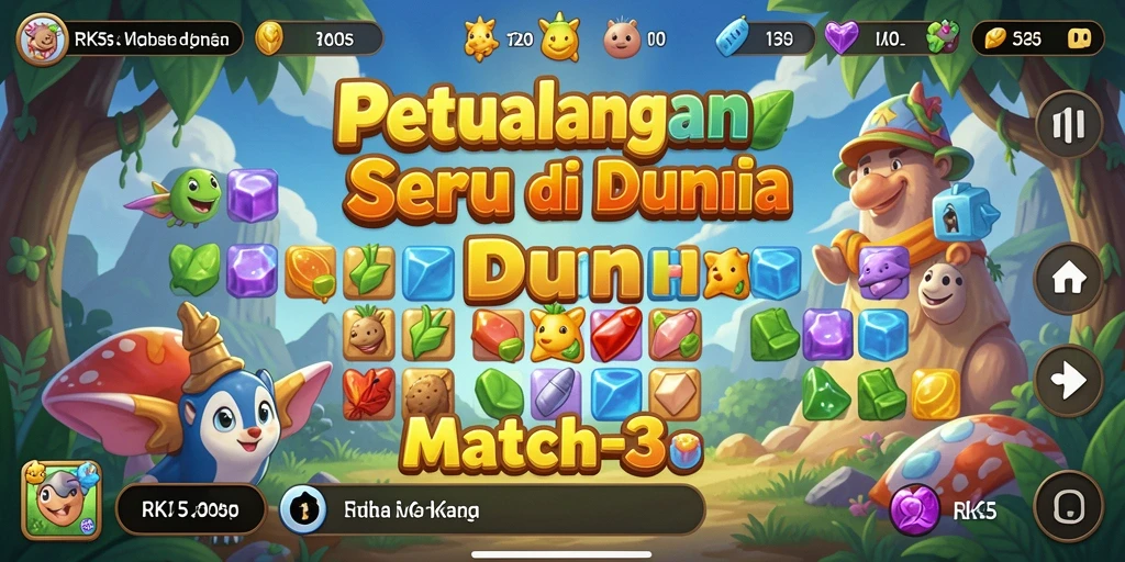 Screenshot gameplay RK55 menunjukkan keseruan menyusun permata.