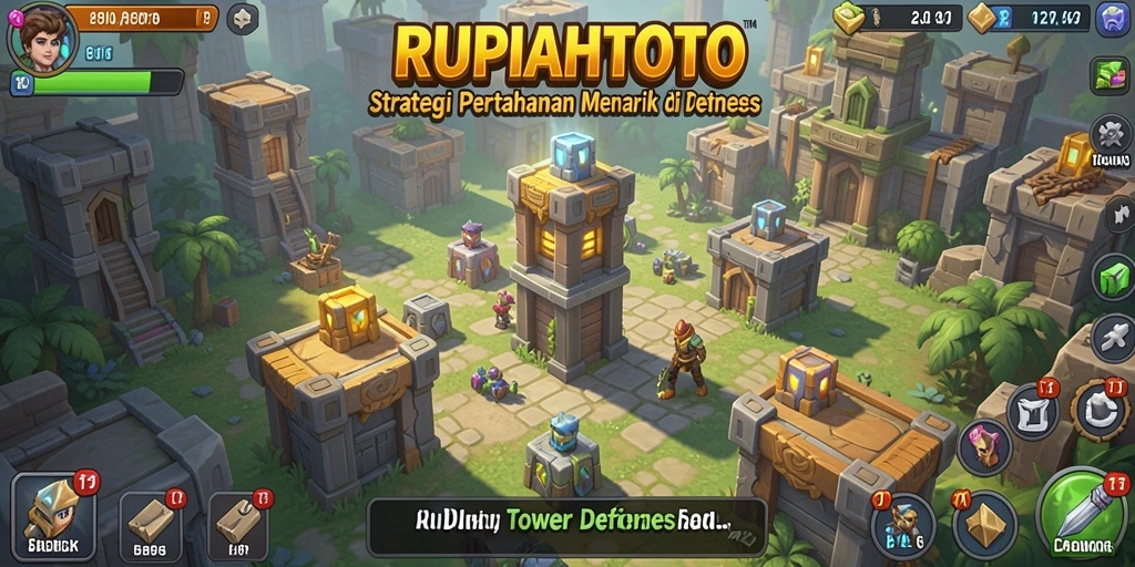 Tangkapan layar gameplay menunjukkan aksi menara pertahanan dalam RUPIAHTOTO.