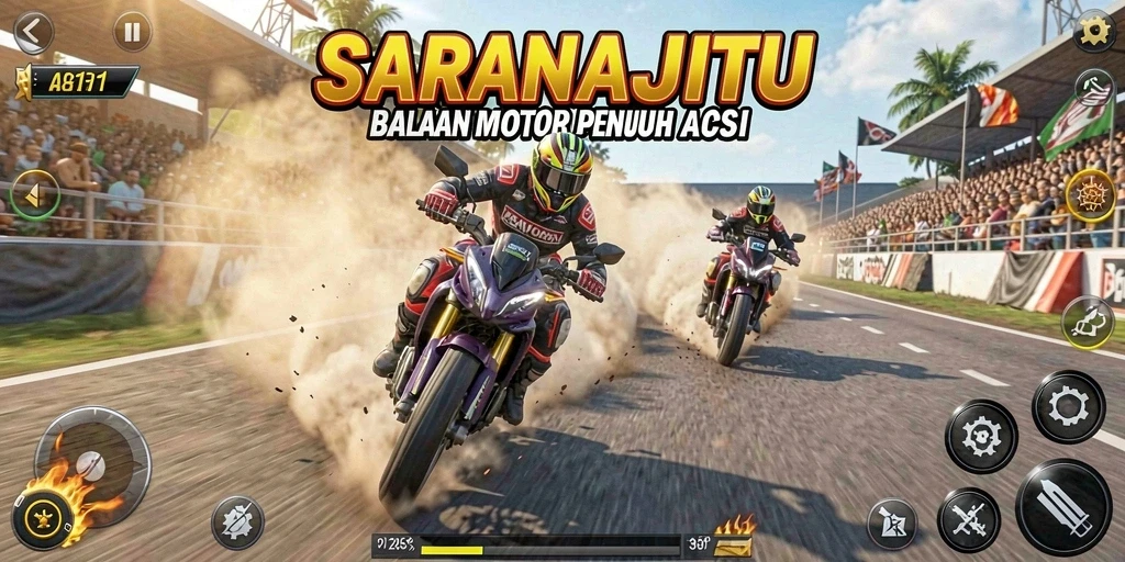 Tampilan gameplay SARANAJITU dengan aksi balap yang seru.