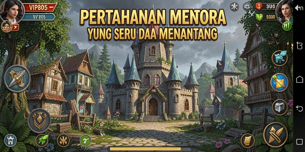 Gameplay seru VIP805 yang menampilkan menara pertahanan melawan musuh.